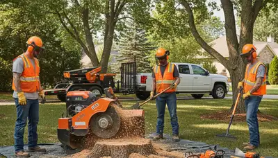 Saint Petersburg, FL stump removal service truck and equipment ready to remove a leftover tree stump