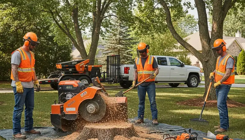 Saint Petersburg, FL stump removal service truck and equipment ready to remove a leftover tree stump