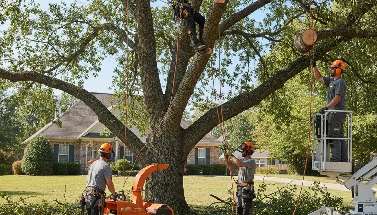 Tree removal crew in Saint Petersburg, FL safely removing a hazardous tree from a property