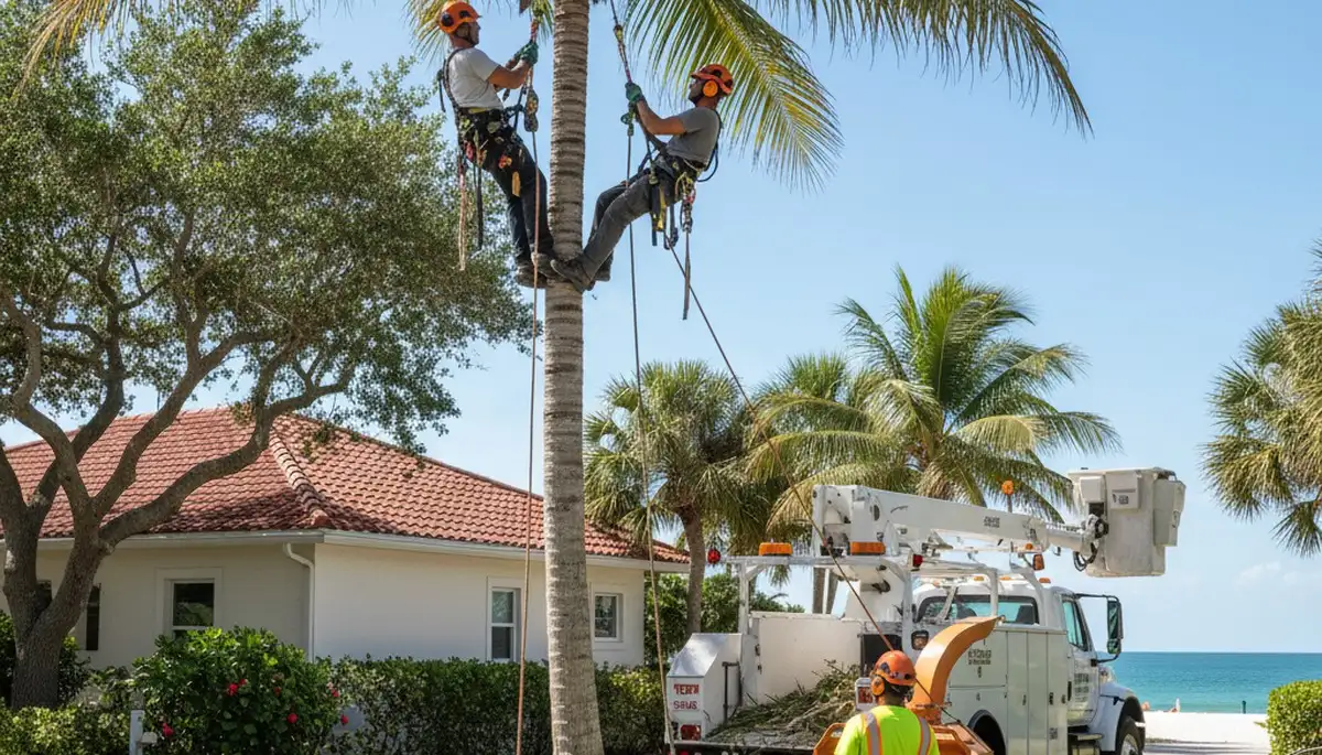 Tree service crew removing a tree in Saint Petersburg, FL for safe, professional property cleanup