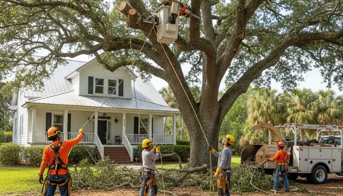 Tree service crew removing a tree in Saint Petersburg, FL for safe property cleanup