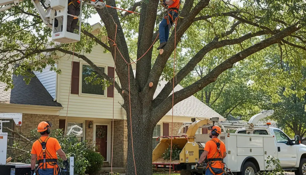 Tree trimming crew shaping trees in Saint Petersburg, FL for safer, healthier growth